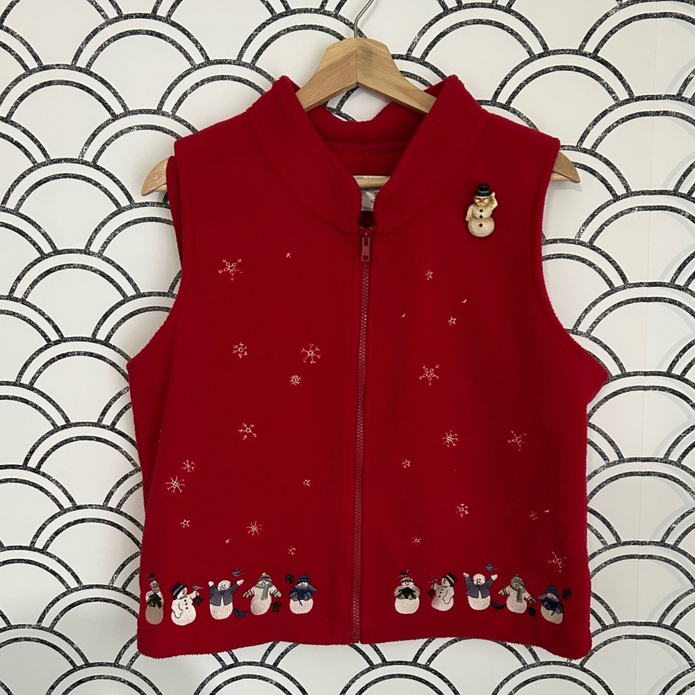 Vintage Red Snowman Christmas Christopher and Banks Vest - Picture 1 of 6